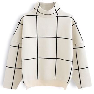CHICWISH wool blend windowpane turtleneck sweater